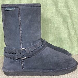BEARPAW Womens Adele Grey Braided Harness Suede/Wool/Sheepskn Short Boots SZUS 7